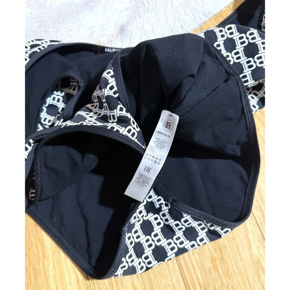 Balmain‎ Paris Monogram Logo Black One Piece Swimsuit Woman's Size 42 $600 Value
